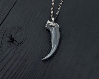Two Tone Arctic Wolf Claw Pendant in Solid Sterling Silver