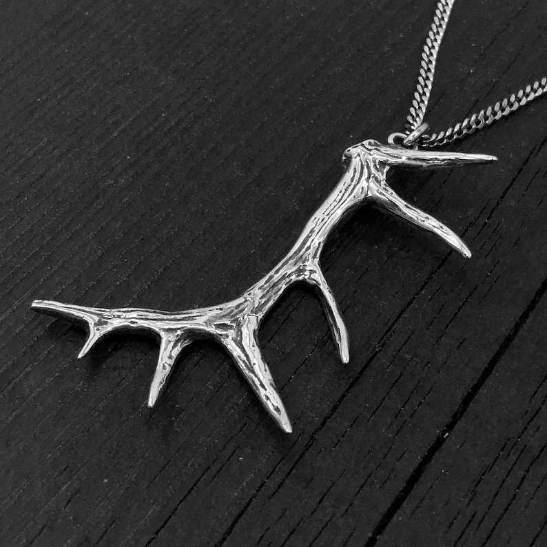 Elk Antler Necklace Solid Sterling Silver Elk Antler Pendant Etsy