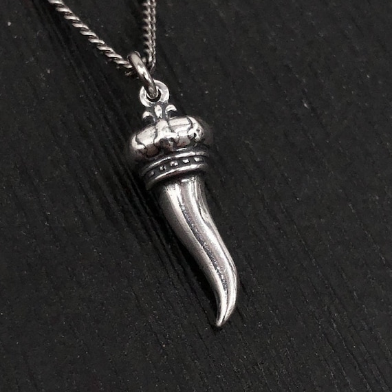 Mens silver italian horn necklace deals