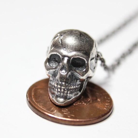 1 Skull charm antique silver tone stainless steel HC198