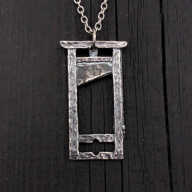 Guillotine Pendant Necklace Solid Hand Cast Sterling Silver Multiple Chain Lengths Available image 7