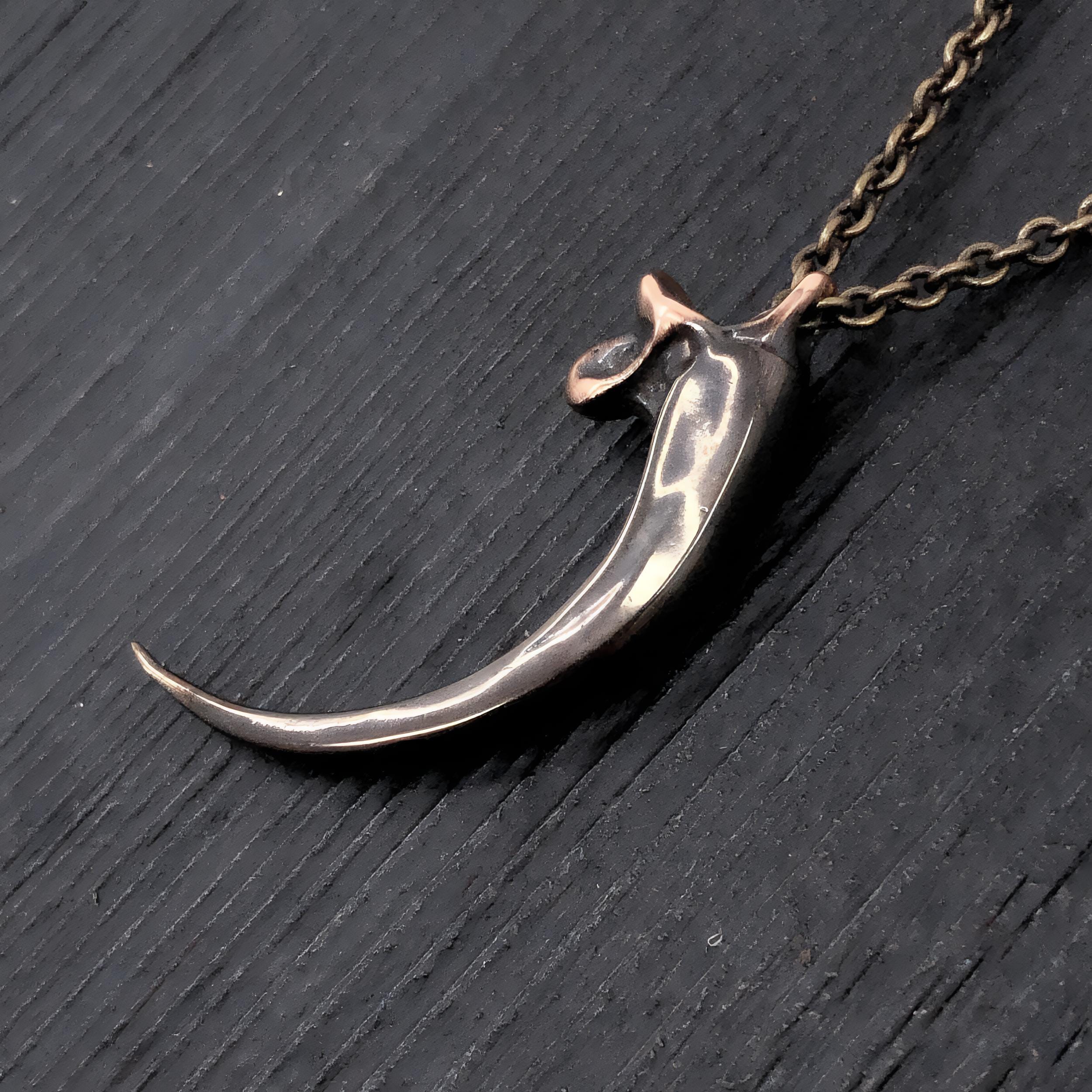 Eagle Talon Claw Pendant Necklace , Solid Hand Cast Bronze , Dark