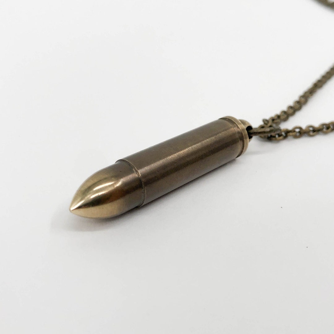 Bullet Canister Necklace in Brass Capsule with Antique Finish Vial Cre –  Moon Raven Designs