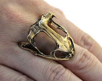 Frog Skull Ring - Solid Hand Cast Jewelers Bronze - Polished Oxidized Finish - Sized 5 to 12 Available - Unique Jewelry Gift