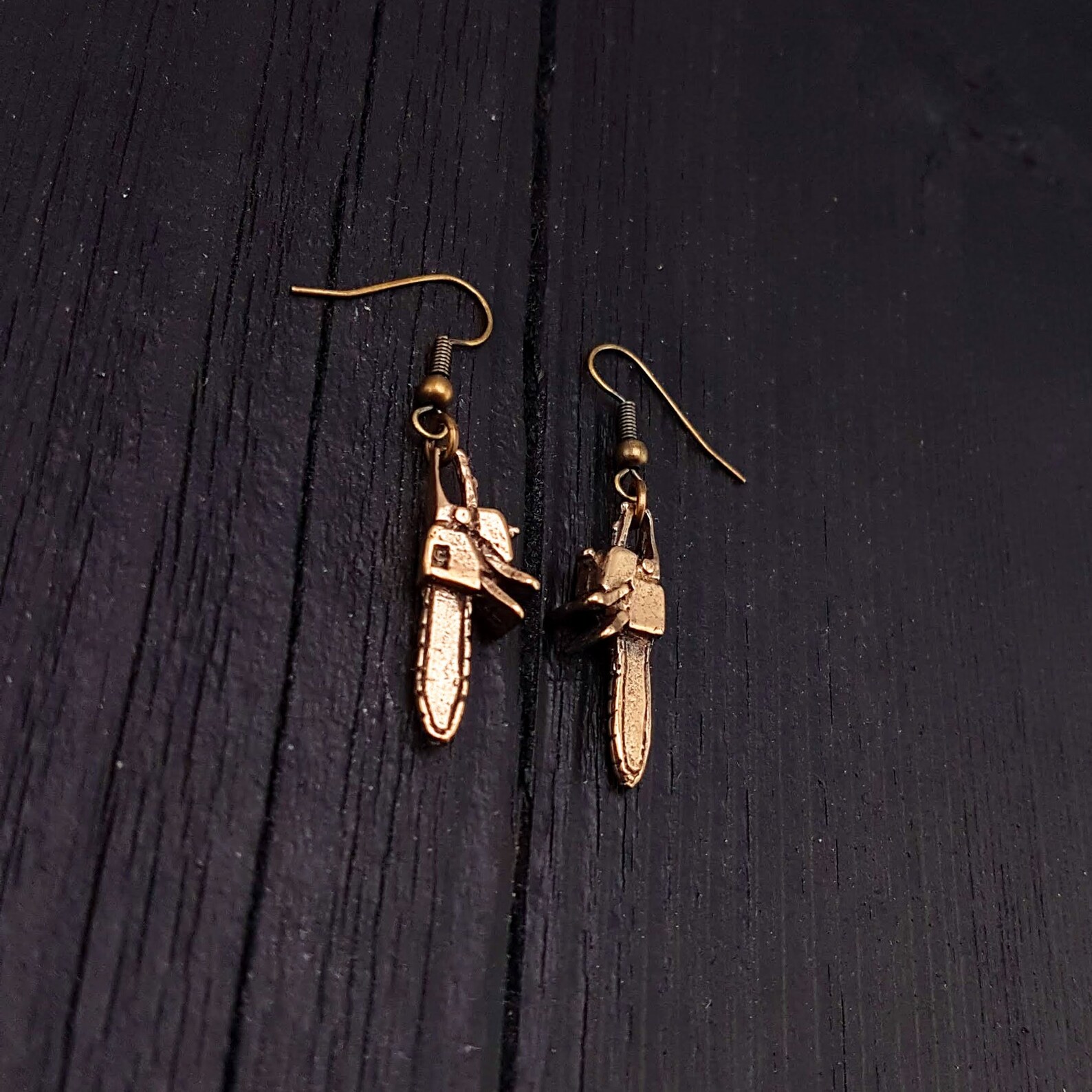Chainsaw Dangle Earrings Solid Hand Cast Jewelers Bronze Etsy