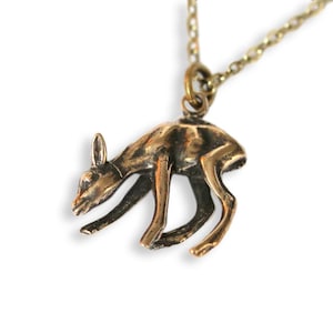 Grazing Fawn Charm Pendant Necklace - Solid Hand Cast Jewelers Bronze - Multiple Chain Lengths Available - Woodland Forest Creature