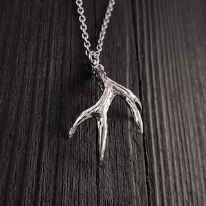 Blacktail Deer Antler Pendant Necklace Solid Cast 925 Sterling Silver Woodland Forest Animal Jewelry Unisex Gift image 2