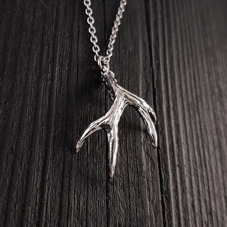 Blacktail Deer Antler Pendant Necklace Solid Cast 925 Sterling Silver Woodland Forest Animal Jewelry Unisex Gift image 2