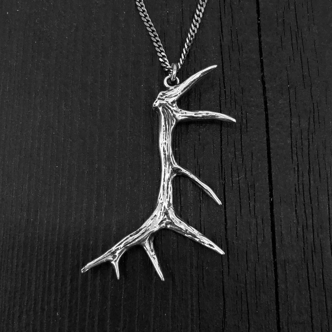 Elk Antler Necklace Solid Sterling Silver Elk Antler Pendant Etsy