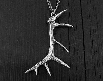 Elk Antler Necklace Solid Sterling Silver Elk Antler Pendant Necklace Sterling Elk Antler Jewelry Forest Jewelry Nature Necklace