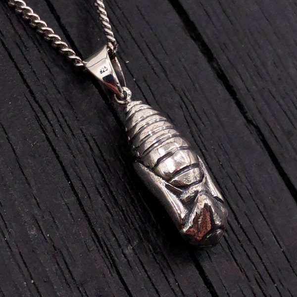 Butterfly Cocoon Necklace Butterfly Chrysalis Solid Sterling Silver Pupa Insect Pendant Bug Jewelry Metaphor Pendant