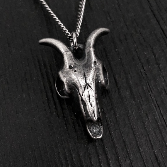 Ram Skull Necklace Antique Silver Goat Skull Pendant Necklace