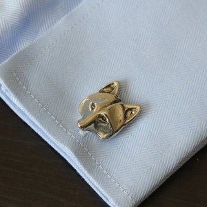 Silver Wolf Face Cuff Links Solid Hand Cast Silver Plated White Bronze Men's French Cuff Suit Accessory Jewelry image 7