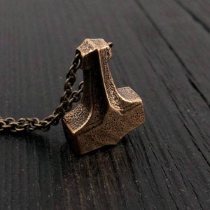 THOR's HAMMER Pendant Necklace Viking Mjollnir Mjolnir Mjolner in Traditional Solid Bronze image 3