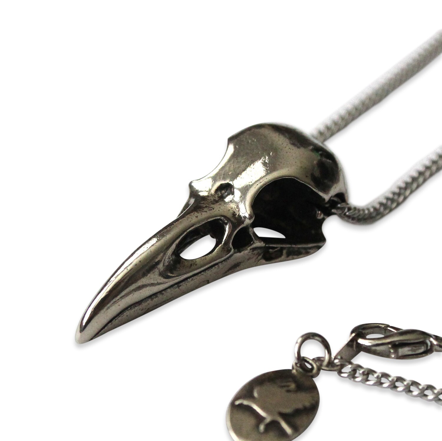 Raven Skull Necklace Silver Stainless Steel Raven Skull Pendant Neckl…