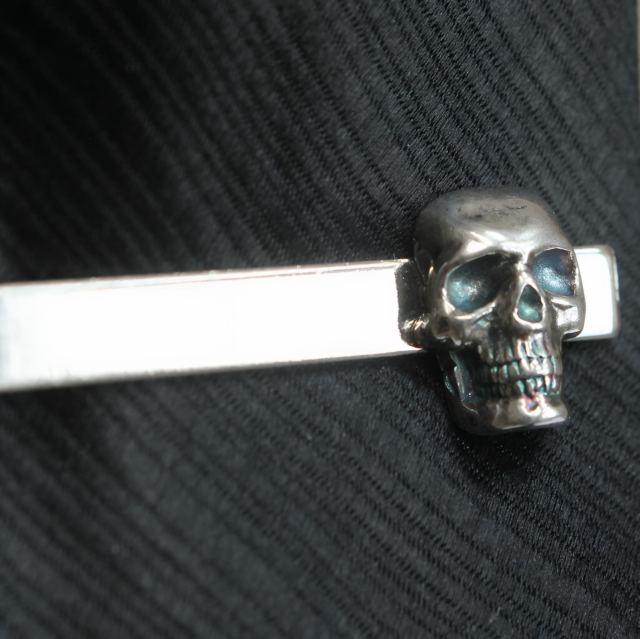 Fermacravatta Con Teschio In Argento 925 Sterling - Accessorio Punk Uomo Con Scatola Regalo E Panno Per Lucidatura