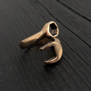 Men's Spanner Wrench Wrap Ring Solid Hand Cast Bronze Adjustable Sizes 7-13 Unique Mechanic Shop Tool Gift for Him image 1