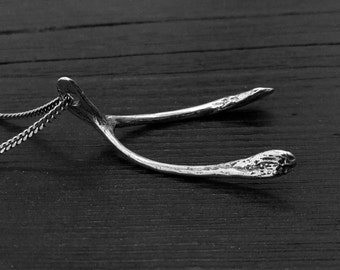 Silver Wishbone Necklace - Life Size Solid Sterling Silver Wishbone Pendant Necklace Moon Raven Designs Jewelry for Wish