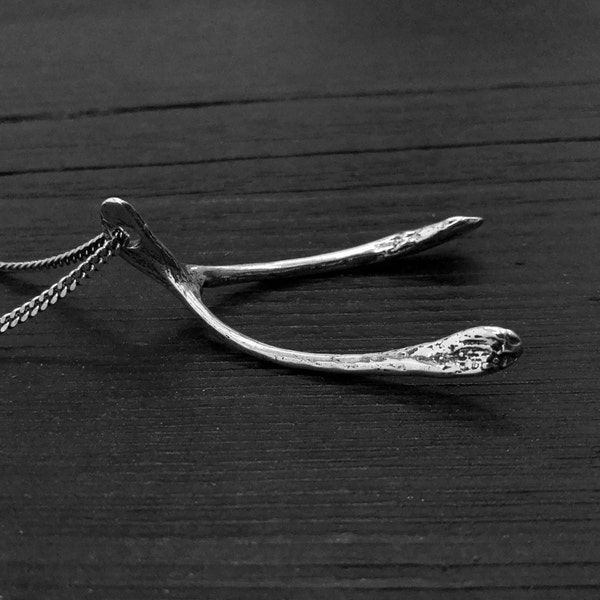 Silberne Wishbone-Halskette - Lebensgroße massive Sterling Silber Wishbone Anhänger Halskette Mond Raven Designs Schmuck für Wish