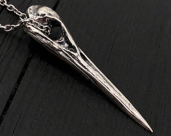 Solid Sterling Silver Heron Skull Pendant Necklace