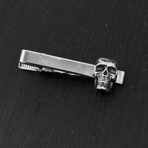 Human Skull Tie Clip - Solid Sterling Silver Skull - Edgy Dad Gift - Unique Suit and Tie Accessory for Men