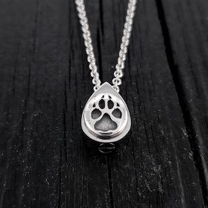 Sterling Silver Dog Paw Print Cremation Urn Necklace - Pet Memorial