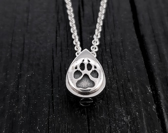 Sterling Silver Dog Paw Print Cremation Urn Necklace - Pet Memorial