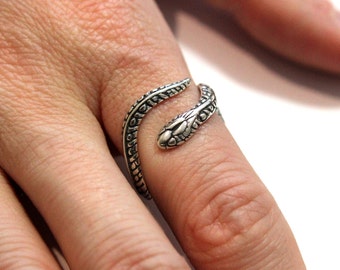 Colubrid Snake Ring Sterling Silver Snake Ring Adjustable Wrap Snake Ring - Last One