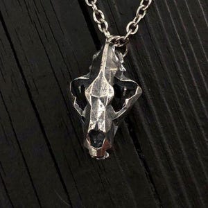 Faceted Bear Skull Necklace , Solid Hand Cast Silver Plated Bronze