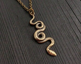 Snake Necklace Bronze Colubrid Snake Pendant Necklace Serpent Snake Jewelry