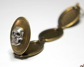 Silver Skull Double Locket Necklace Gothic Human Skull Locket