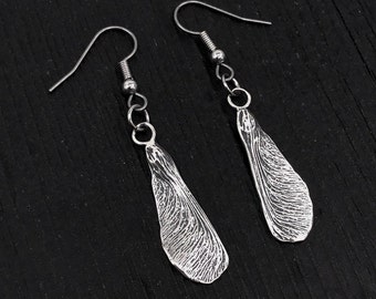 Maple Seed Dangle Earrings - Sterling Silver with Oxidized Detail