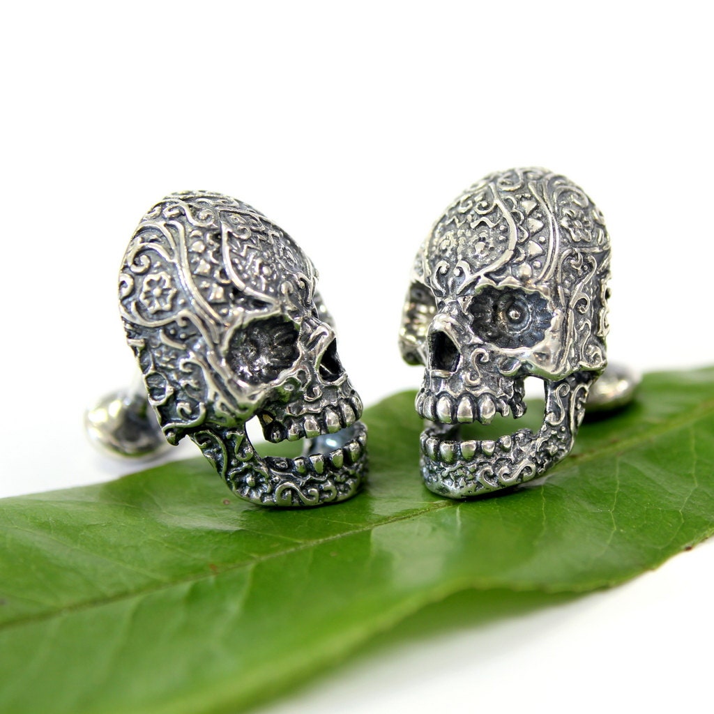 Sugar Skull Cufflinks Sterling Silver Sugar Skull Cuff Links Day