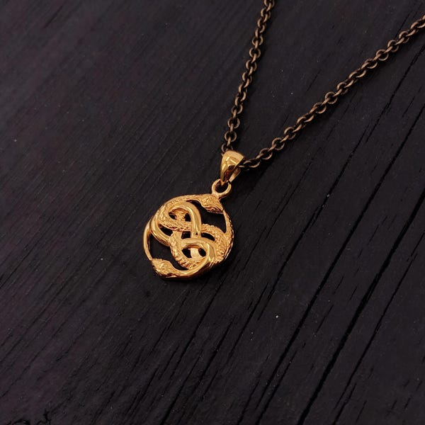 Auryn Necklace: Mini Gold Plated Serpent Pendant - Mythical Symbol