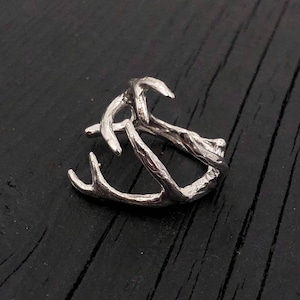 Deer Antler Wrap Ring in Solid 925 Sterling Silver Sizes 3.5 to 9.5 Unisex Woodland Animal Horn Statement Ring Gift for Nature Lover image 2