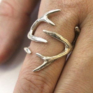 Deer Antler Wrap Ring Solid Cast 925 Sterling Silver Hand Polished Oxidized Finish Sizes 4 to 11 Available Animal Statement Jewelry image 7