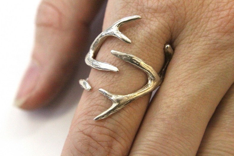 Deer Antler Wrap Ring Solid Cast 925 Sterling Silver Hand Polished Oxidized Finish Sizes 4 to 11 Available Animal Statement Jewelry image 7