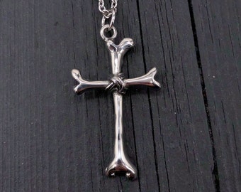 Silver Bone Cross in Solid Stainless Steel Cross Bones