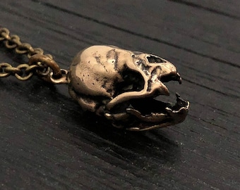 Levensgrote vampier schedel hanger ketting in brons