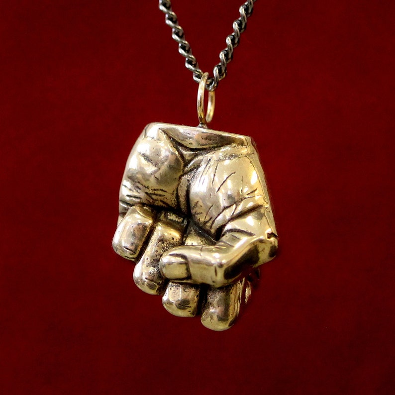 Hand Necklace Bronze Fist Pendant Necklace Clenched Fist Etsy