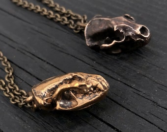 Hyena Skull Necklace Solid Bronze: Spotted African Pendant, Oxidized Finish | Jewelry Gift, 3D Detai