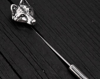 Wolf Face Ascot Pin Solid Sterling Silver Wolf Face Stickpin Stick Pin Wolf Cravat Pin