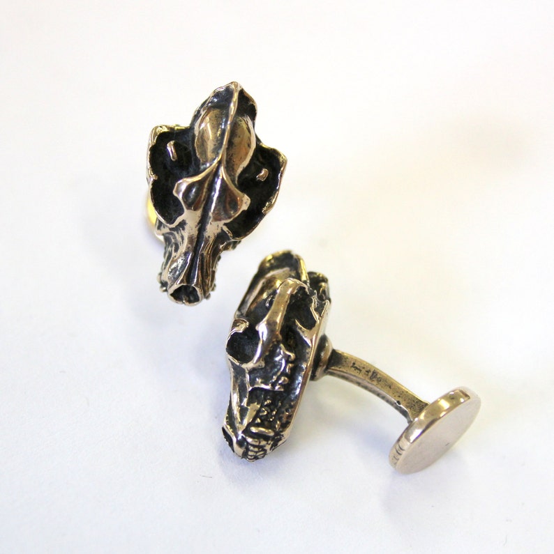 Wolf Skull Cuff Links Solid Hand Cast Bronze Nature Inspired Men's Jewelry Accesories image 6