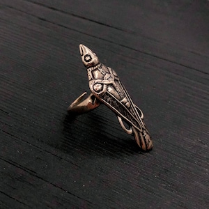 Bronze Odin&#39;s Raven Ring - Ancient Huginn and Muginn Norse Viking Mythology Jewelry - Midgard Gift for Him or Her