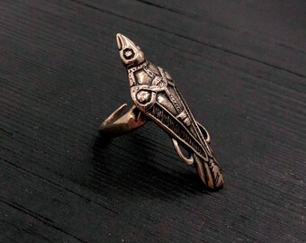 Bronze Odin's Raven Ring - Ancient Huginn and Muginn Norse Viking Mythology Jewelry - Midgard Gift for Him or Her