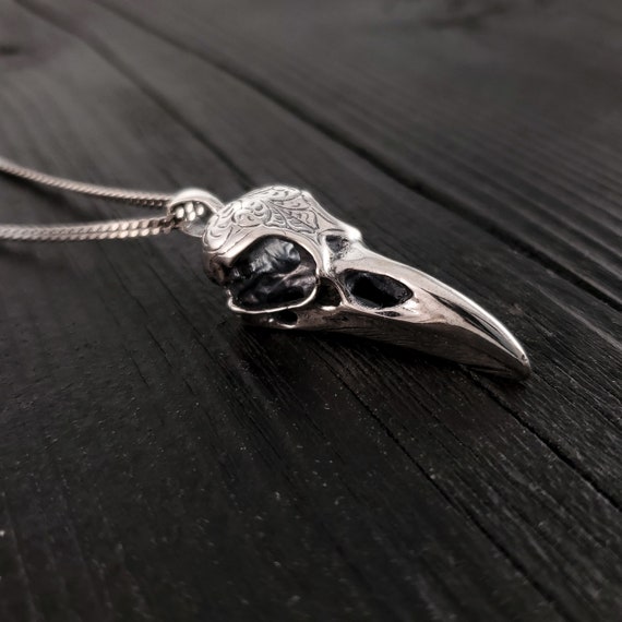 Small Raven Skull Necklace (UY6YJBL6J) by RavynEdge