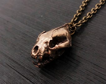 Bronze Wolverine Skull Necklace - Realistic Animal Pendant