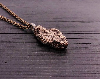 Rattlesnake Cremation Ashes Urn Pendant Necklace - Solid Bronze Pet Urn Memorial Keepsake Memory Capsule Snake Head