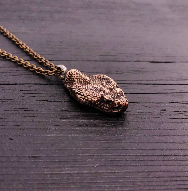 Rattlesnake Cremation Ashes Urn Pendant Necklace Solid Bronze Pet Urn Memorial Keepsake Memory Capsule Snake Head image 1