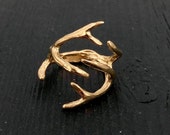 Deer Antler Wrap Ring - 24K Gold Overlay on Solid Bronze - Polished Finish - Sizes 3.5 to 9 Available - Trophy Stag Horn Statement Gift